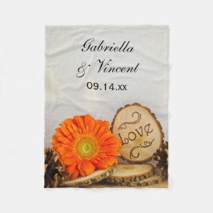 Rustic Orange Daisy Woodland Wedding Fleece Blanket