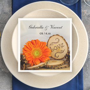 Rustic Orange Daisy Woodland Wedding Napkin
