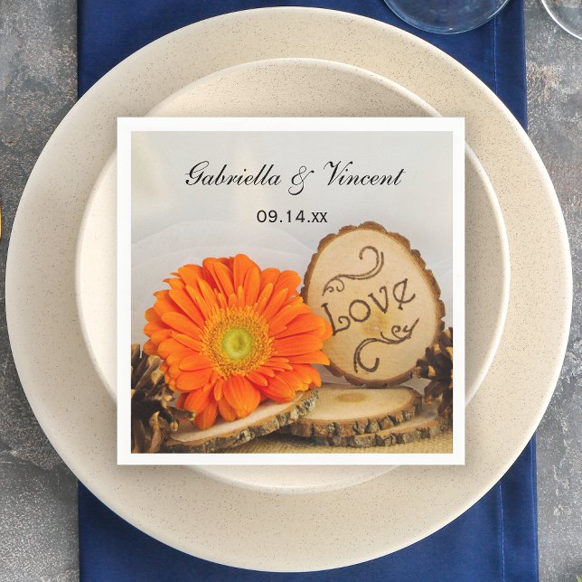 Rustic Orange Daisy Woodland Wedding Napkin (Creator Uploaded)