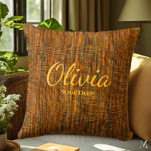 Rustic Orange Denim Texture Custom Home Decor Cushion