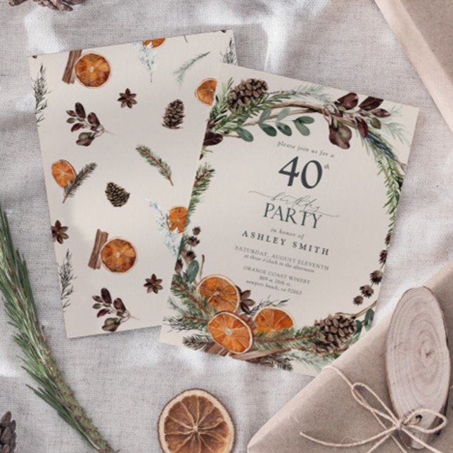 Rustic Orange Elegant Calligraphy 40th Birthday Invitation (Birthday Party Invitation!)