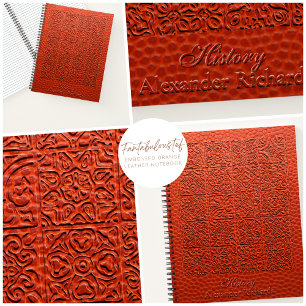 Rustic Orange Embossed Faux Leather Tile Pattern Notebook