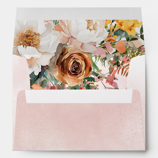 Rustic Orange Floral Fall Wedding Envelope (Back (Bottom))