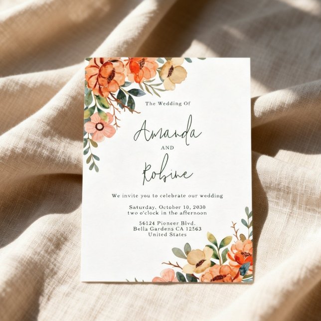 Rustic Orange Floral Wedding Invitation (Creator Uploaded)