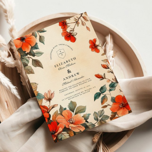 Rustic Orange Floral Wedding Invitation (Creator Uploaded)