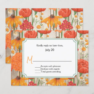 Rustic Orange Floral Wedding RSVP Card