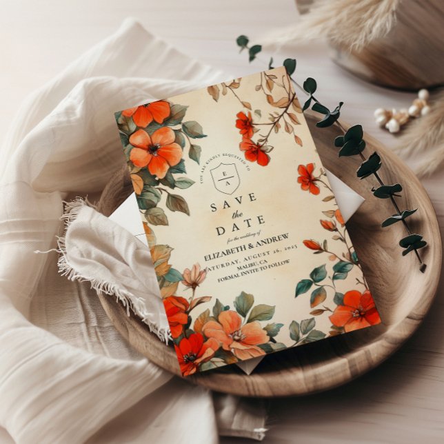 Rustic Orange Floral Wedding Save The Date (Creator Uploaded)