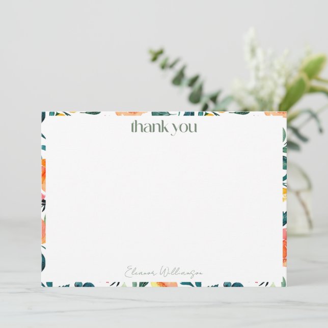 Rustic Orange Flowers Custom Bridal Shower Name Thank You Card (Standing Front)