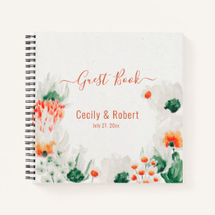 Rustic Orange Forest Green White Floral Guest Notebook