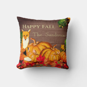 Rustic Orange Fox Pumpkin Fall Autumn Leaves Cushion