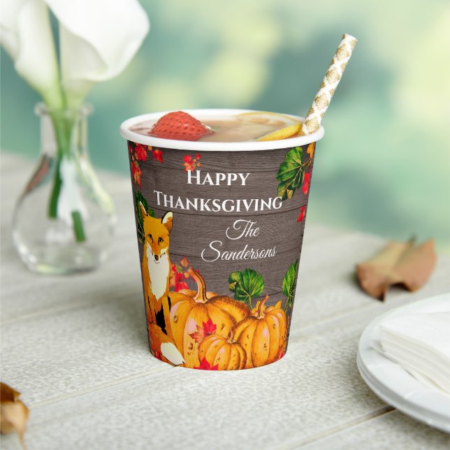 Rustic Orange Fox Pumpkin Fall Thanksgiving party  Paper Cups (Insitu)