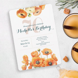 Rustic Orange Garden Floral 70th Birthday Party  Invitation