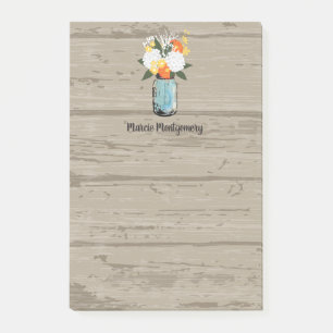 Rustic Orange Gerber Daisy Mason Jar Personalise Post-it Notes