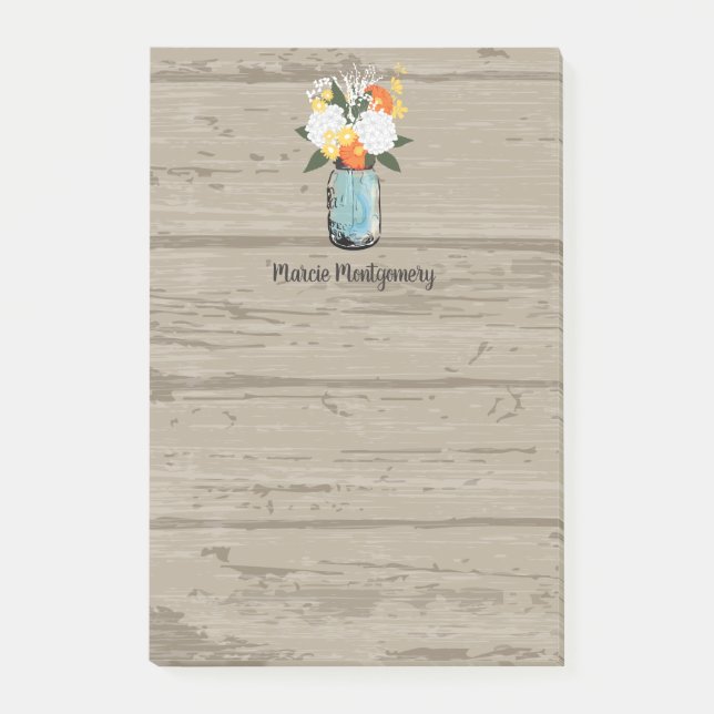 Rustic Orange Gerber Daisy Mason Jar Personalise Post-it Notes (Front)