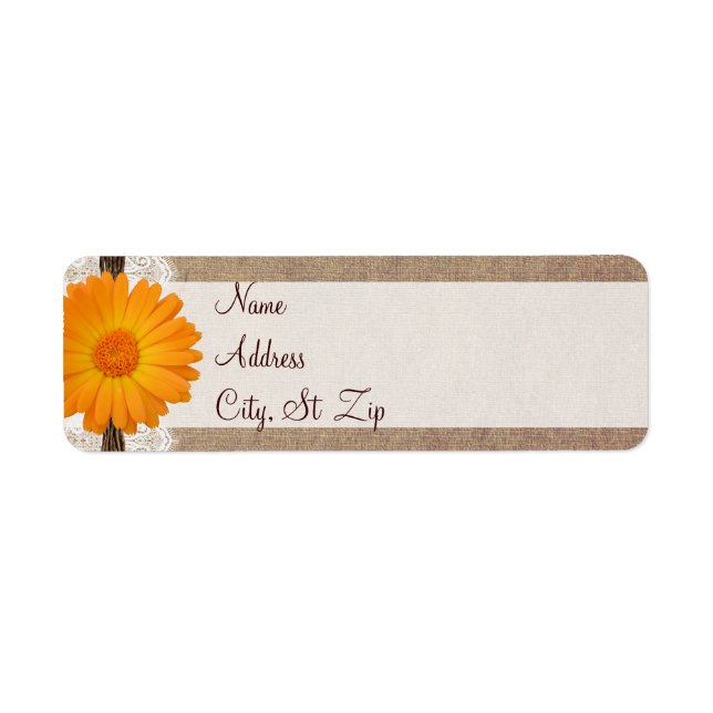 Rustic Orange Gerber Daisy Return Address Labels (Front)