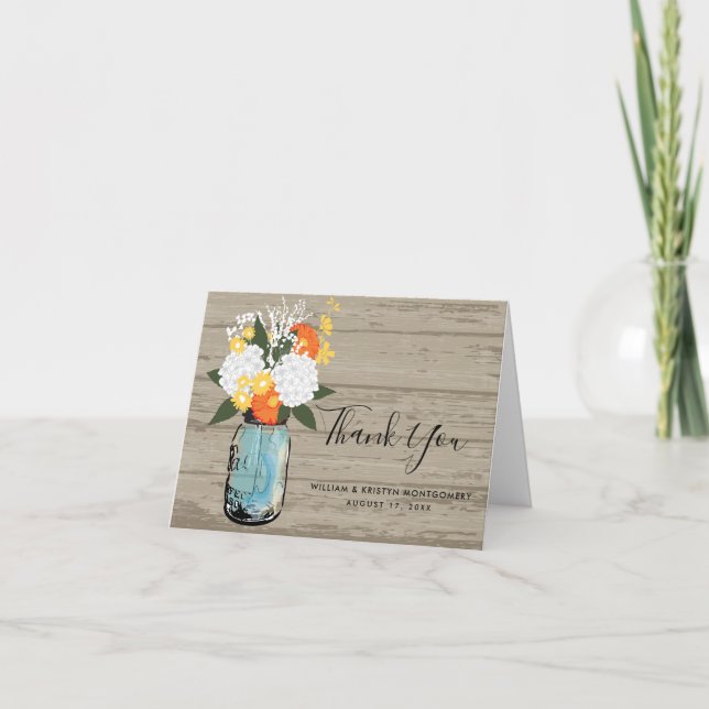 Rustic Orange Gerber Daisy Wedding Thank You (Front)