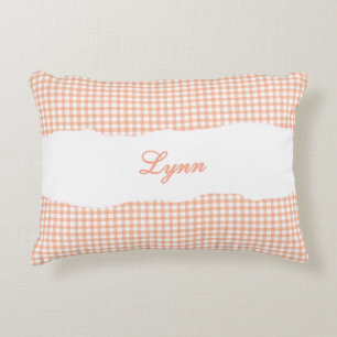 Rustic Orange Gingham Personalized Name Decorative Cushion
