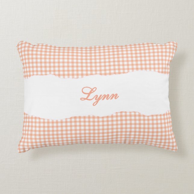 Rustic Orange Gingham Personalized Name Decorative Cushion (Front)