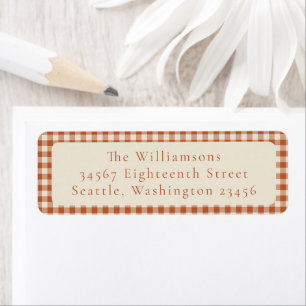 Rustic Orange Gingham Plaid Custom Return Address