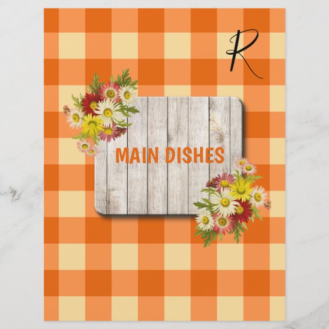 Rustic orange gingham recipe organiser divider (Front)