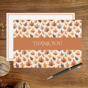 Rustic Orange Gold Maple Leaves Watercolor Fall Thank You Card