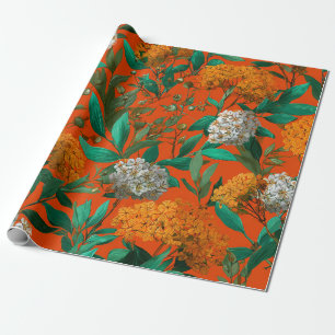 Rustic Orange Green Botanical Bold Vintage Floral Wrapping Paper