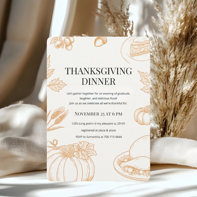 Rustic Orange Hand-Drawn Thanksgiving Dinner Invitation (Creator Uploaded)