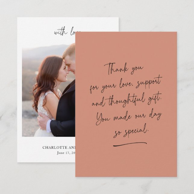 Rustic Orange Hanwritten Thank You Photo Card (Front/Back)