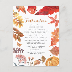 Rustic Orange Leaves Fall-Themed Bridal Shower Invitation Postcard
