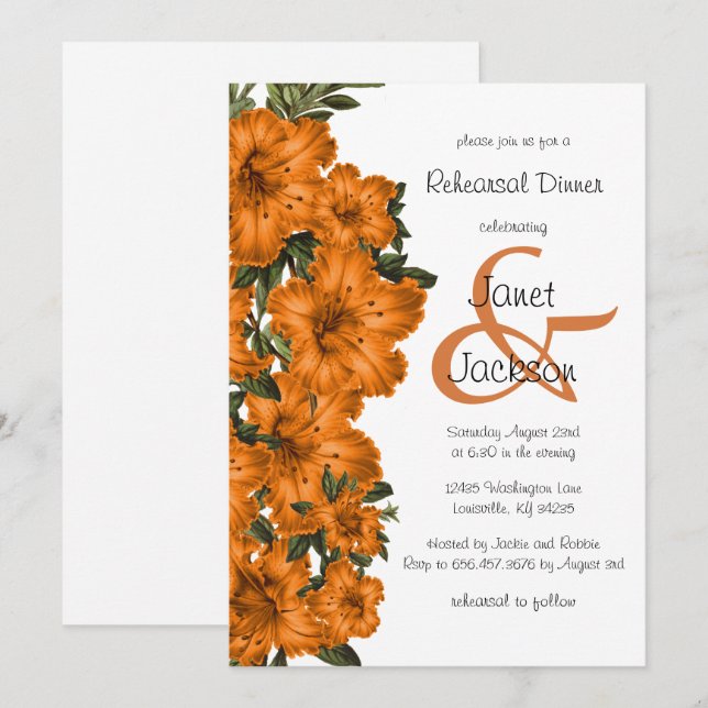 Rustic Orange Lilies - Rehearsal Dinner Invitation (Front/Back)