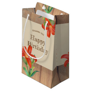 Rustic Orange Lily Botanical Illustration Small Gift Bag