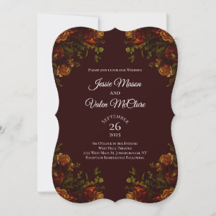 Rustic Orange Maroon Fall Elegant Wedding Invitation