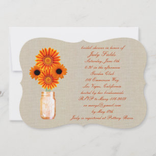 Rustic Orange Mason Jar Bridal Shower Invitation