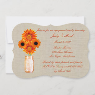 Rustic Orange Mason Jar Engagement Party Invite