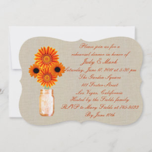 Rustic Orange Mason Jar Rehearsal Dinner Invite