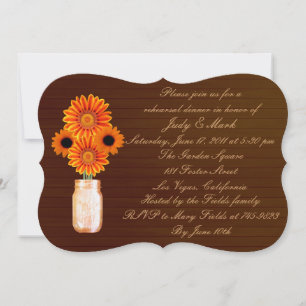 Rustic Orange Mason Jar Rehearsal Dinner Invite