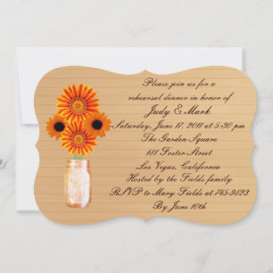 Rustic Orange Mason Jar Rehearsal Dinner Invite