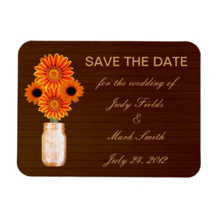 Rustic Orange Mason Jar Save The Date Magnet