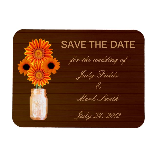 Rustic Orange Mason Jar Save The Date Magnet (Horizontal)