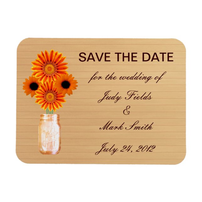 Rustic Orange Mason Jar Save The Date Magnet (Horizontal)