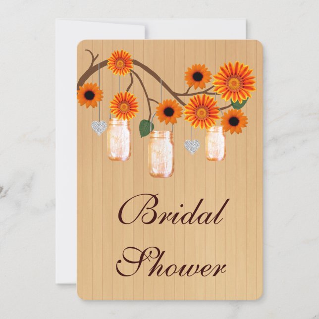 Rustic Orange Mason Jars Bridal Shower Invitation (Front)