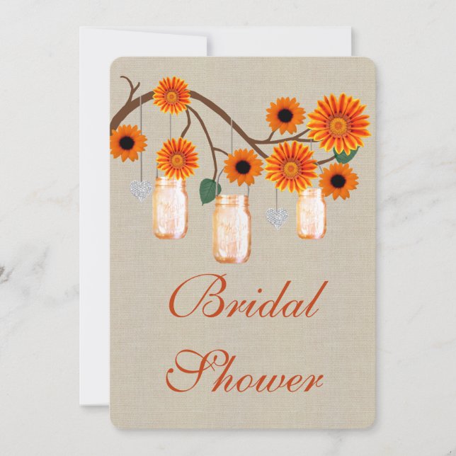 Rustic Orange Mason Jars Bridal Shower Invitation (Front)