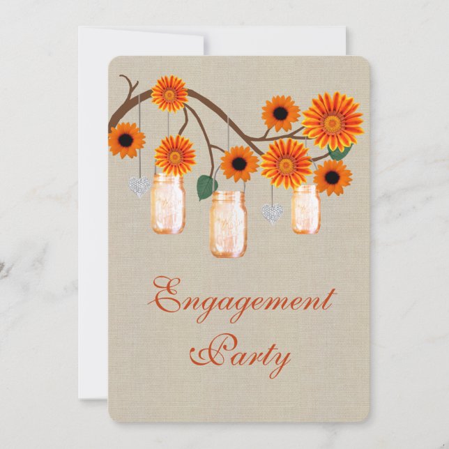 Rustic Orange Mason Jars Engagement Party Invite (Front)