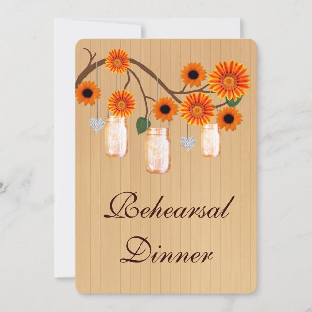 Rustic Orange Mason Jars Rehearsal Dinner Invite (Front)