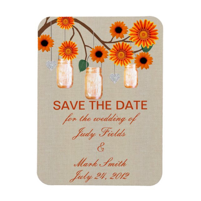 Rustic Orange Mason Jars Save The Date Magnet (Vertical)