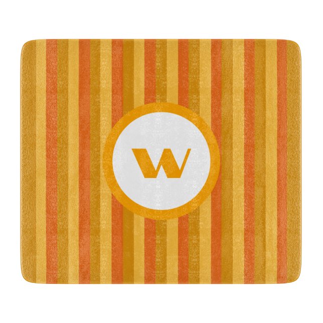 Rustic Orange Monogram & Stripes Cutting Board (Front)