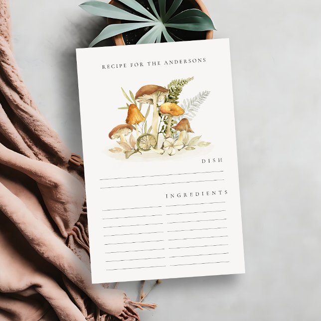 Rustic Orange Mushroom Fern Foliage Recipe Card (Creator Uploaded)