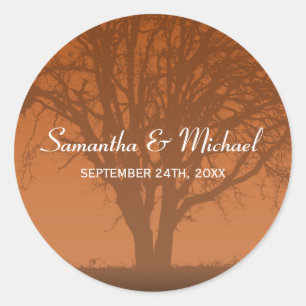 Rustic Orange Oak Tree Wedding Favour Label
