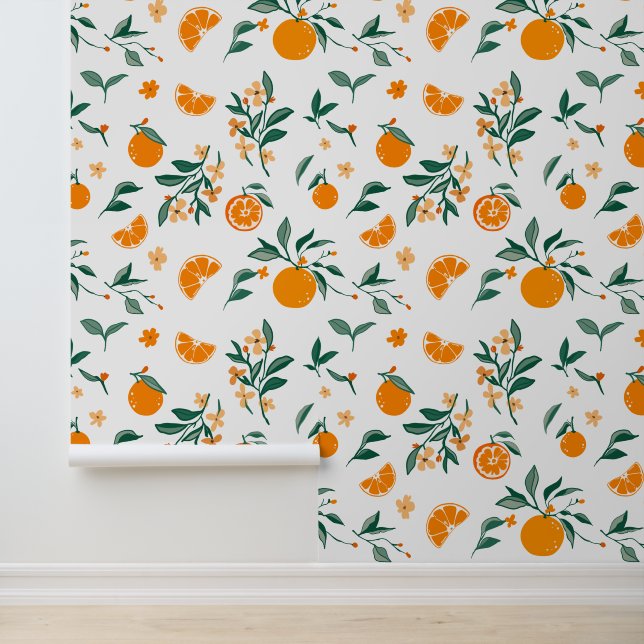 Rustic Orange Orchard Wallpaper (Application)