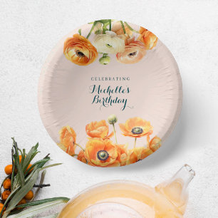 Rustic Orange Pink Garden Floral Birthday Party Paper Plate